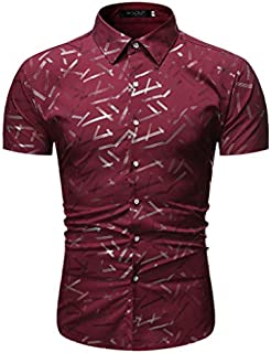 FONMA Men's Stripe Summer Shirt Short Sleeve Loose Buttons Casual Tops Blouse