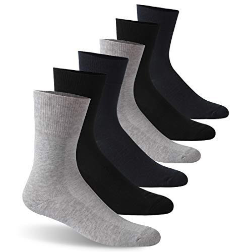 Facool Mens Circulatory Socks, Ladies Diabetic Ankle Socks with Non-Binding Top, Seamless Toe,Cushion 6 Pairs XXL Black/Grey/Dark-Navy Blue