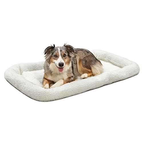 42L-Inch White Fleece Dog Bed or Cat Bew w/ Comfortable Bolster | Ideal for Large Dog Breeds & Fits a 42-Inch Dog Crate | Easy Maintenance Machine Wash & Dry | 1-Year Warranty