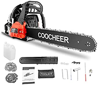 COOCHEER 20'' Chainsaw 62CC 2-Stroke Gas Powered Chain Saws with 2 Chains, Tool Kit, Carring Bags for Cutting Trees, Wood