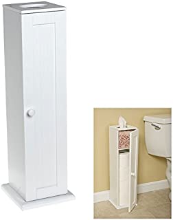 Free Standing White Toilet Paper Bathroom Cabinet Holder