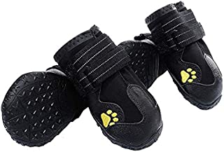 PG.KINWANG Dog Boots Waterproof Dog Shoes for Medium to Large Dogs with Reflective Velcro Rugged Anti-Slip Sole Pet Paw Protectors Labrador Husky Black 4 Pcs (Size 8: 3.3''x2.9'')