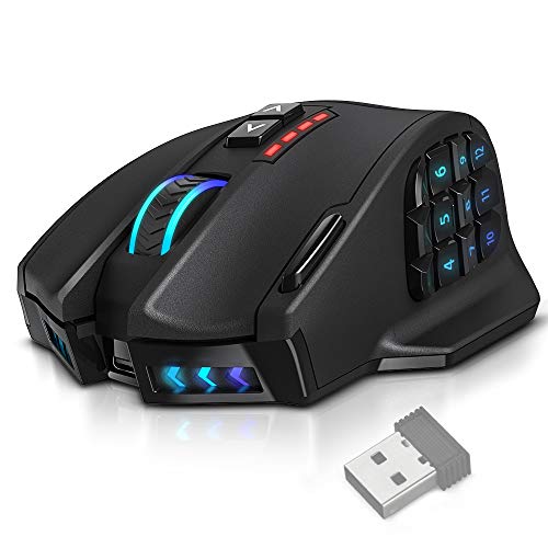 UtechSmart VENUS Pro RGB MMO Wireless Gaming Mouse, 16,000 DPI Optical Sensor, 2.4 GHz transmission technology, Palm Grip Ergonomic Design, Chroma RGB Lighting, 16 programmable buttons, Up to 70 Hours