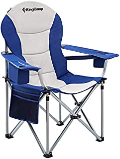 KingCamp Camping Chair with Lumbar Back Support, Padded Folding Chair with Cooler, Armrest, Cup Holder, Oversized Quad Camp Chair Heavy Duty, Supports 350 lbs, Grey-1 Pack