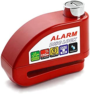 Bibowa Motorcycle Disc Lock - Anti Theft Disc Lock Motorcycle Alarm with 110db Alarm Sound 5ft Reminder Cable, Pouch and Standby Battery Red