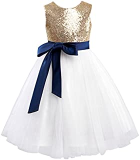 Miama Gold Sequin Ivory Tulle Wedding Flower Girl Dress Junior Bridesmaid Dress,Gold,3T