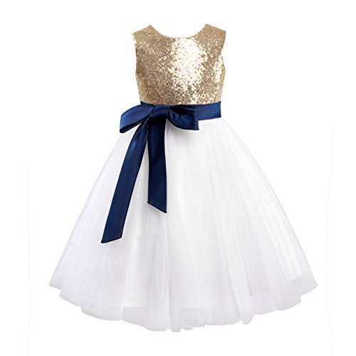 Miama Gold Sequin Ivory Tulle Wedding Flower Girl Dress Junior Bridesmaid Dress,Gold,3T