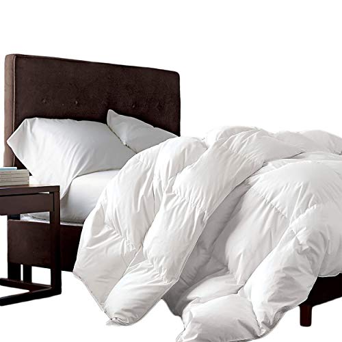 Luxurious King/California King Size Siberian Goose Down Comforter, 1200 Thread Count 100% Egyptian Cotton, 50 oz Fill Weight, 1200TC, White Solid