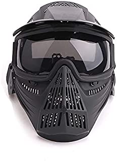 Senmortar Paintball Mask Airsoft Masks Full Face Tactical Protection Gear with Grey Glasses for Halloween BBS CS Game Costume Accessories Motocross Skiing Black & GreyLens