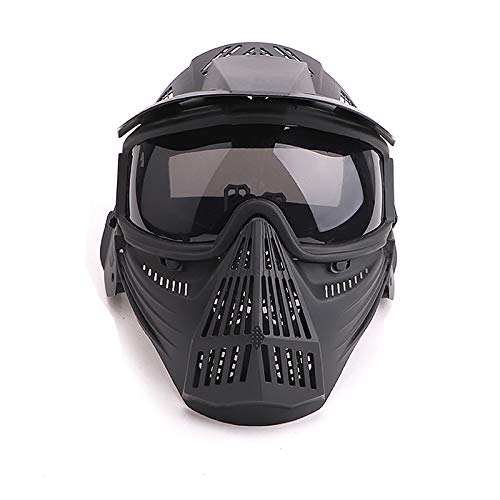 Senmortar Paintball Mask Airsoft Masks Full Face Tactical Protection Gear with Grey Glasses for Halloween BBS CS Game Costume Accessories Motocross Skiing Black & GreyLens