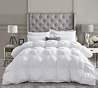 Luxurious All-Season Goose Down Comforter King Size Duvet Insert, Exquisite Pinch Pleat Design, Premium Baffle Box, 1200 Thread Count 100% Egyptian Cotton, Hypoallergenic, 65 oz Fill Weight, White