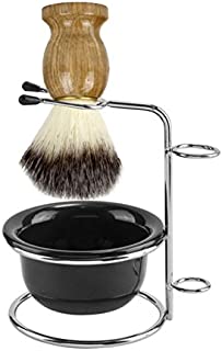 CCbeauty Men's Shaving Set, Stainless Steel Shaving Razor&Brush Holder Soap Bowl Mug Badger Hair Beard Brush