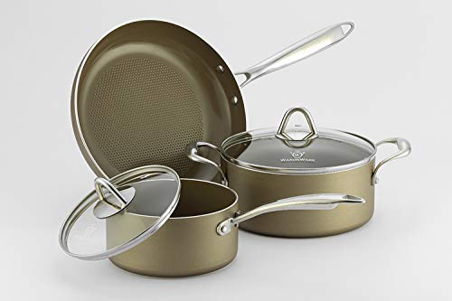 WaxonWare 5 Piece Nonstick Cookware Set Ceramic Frying Pan, Saucepan, Dutch Oven, PTFE APEO PFOA Free Nonstick Pots and Pans Set, Induction and Oven Safe Cookware With German Coating (HIVE Series)