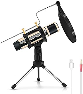 USB Microphone, ZealSound Metal Condenser Recording Microphone for Laptop MAC Windows Computer and Phone w/Stand for ASMR Garageband Smule Stream & YouTube Video Studio Voice Overs Broadcast (Gold)