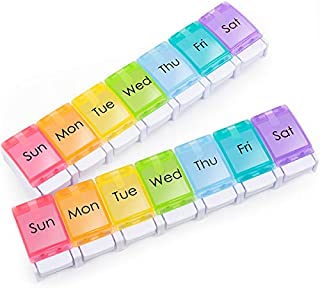 2-Pack Weekly Pill Organizer (1 Time a Day), Travel 7 Day Pill Case Vitamin Box with Easy Push Button Design and Large Compartments to Holder Fish Oil, Daily Pill, Supplement and Medication