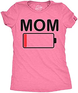 Crazy Dog T-Shirts Womens Mom Battery Low Funny Sarcastic Graphic Tired Parenting Mother T Shirt (Heather Pink) - M