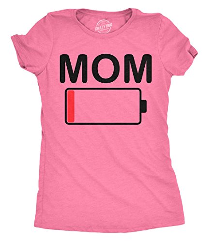 Crazy Dog T-Shirts Womens Mom Battery Low Funny Sarcastic Graphic Tired Parenting Mother T Shirt (Heather Pink) - M