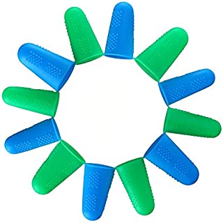 Silicone Hot Glue Gun Finger Protectors Covers Caps,12 pcs hot Glue Gloves Finger Guard Protectors,for Wax Rosin Resin Honey Adhesives Scrapbooking Sewing Craft (Small, Medium, Large),Blue+Green