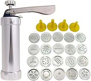 IETONE Spritz Cookie Press Gun Kit - 20 Stainless Steel Disc Shapes Cookies Maker Set and 8 Icing Tips for your Cake Decorating ease -Biscuit Maker Cake Dessert Rings