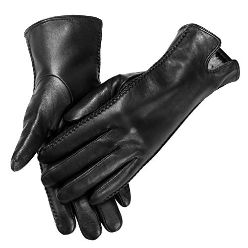 Winter Leather Gloves for Women, with Full-Hand Touchscreen Featured, Warm Driving Gloves, Black