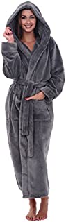 Alexander Del Rossa Women's Plush Fleece Robe with Hood, Warm Bathrobe Small-Medium Steel Gray (A0116STLMD)