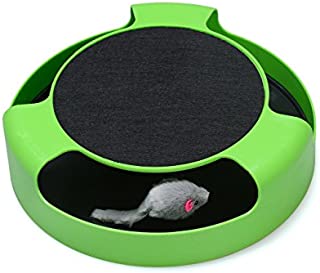 FYNIGO Cat Interactive Toys with a Running Mice and a Scratching Pad,Catch The Mouse,Cat Scratcher Catnip Toy,Green