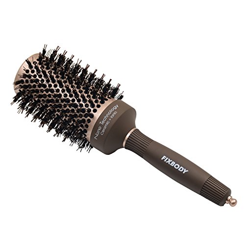 FIXBODY Boar Bristles Round Hair Brush, Nano Thermal Ceramic & Ionic Tech & Anti-Static, Roller Hairbrush for Blow Drying, Curling, Straightening, Add Volume & Shine (3.3 inch, Barrel 2 inch)