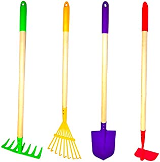 G & F Products JustForKids Kids Garden Tool Set Toy, Rake, Spade, Hoe and Leaf Rake, reduced size, 4-Piece