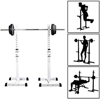 EFGS Adjustable Heavy Duty Squat Rack, Household Multifunction Barbell Rack,White