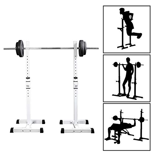 EFGS Adjustable Heavy Duty Squat Rack, Household Multifunction Barbell Rack,White