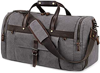 Travel Duffel Bag Waterproof Duffle Bags for Men Oversized Genuine Leather Carryon Weekend bag Canvas Overnight Bag Grey