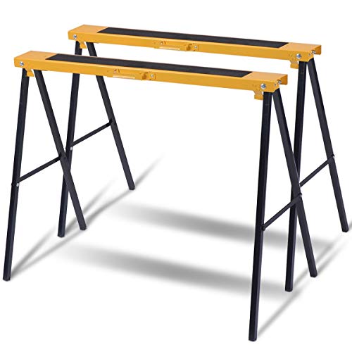 Goplus 2-Pack Sawhorse Pair Folding Metal Stands, Heavy Duty Fully Assembled Saw Horses, Portable Foldable Legs Stands Twin Pack, 275 lb Weight Capacity Each