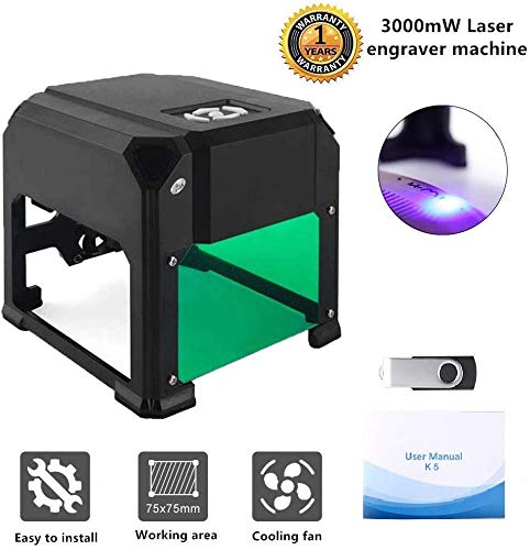 Laser Engraving Machine,Titoe 3000mW Mini Desktop Laser Printer Wood Engraver Machine Working Area 75X75mm for DIY Logo Marking 