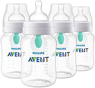 Philips Avent Anti-colic Baby Bottle with AirFree Vent, Clear, 9 Oz, 4 Pack, SCF403/44