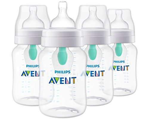 Philips Avent Anti-colic Baby Bottle with AirFree Vent, Clear, 9 Oz, 4 Pack, SCF403/44