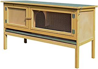 PawHut Large Elevated Indoor Outdoor Wooden Rabbit Hutch w/Hinged Asphalt Roof