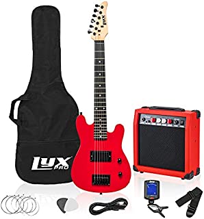 LyxPro 30 Inch Electric Guitar and Starter Kit for Kids with 3/4 Size Beginners Guitar, Amp, Six Strings, Two Picks, Shoulder Strap, Digital Clip On Tuner, Guitar Cable and Soft Case Gig Bag - Red