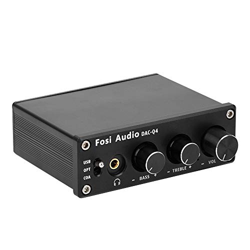 Fosi Audio Q4 - Mini Stereo Gaming DAC & Headphone Amplifier, 24-Bit/192 KHz USB/Optical/Coaxial to RCA AUX, Digital-to-Analog Audio Converter Adapter for Home/Desktop Powered/Active Speakers - Black