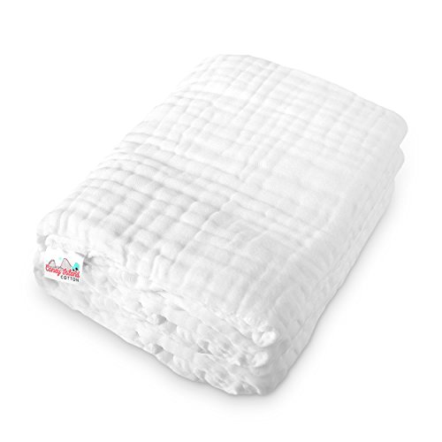 Coney Island Cotton | Warm, Soft & Fluffy Muslin 6 Layer Multi Use Baby Towel & Blanket | Super Absorbent, All-Natural Material & Antibacterial | 45 x 45 Inch | Large White