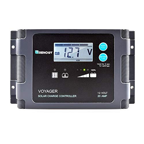 Renogy Voyager 20A Negative-Ground PWM Waterproof Solar Charge Controller, with LCD Display and LED Bar