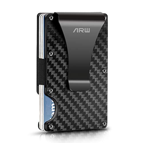 Carbon Fiber Wallet, ARW Metal Money Clip Wallet, RFID Blocking Minimalist Wallet for Men Aluminum Slim Cash Credit Card Holder