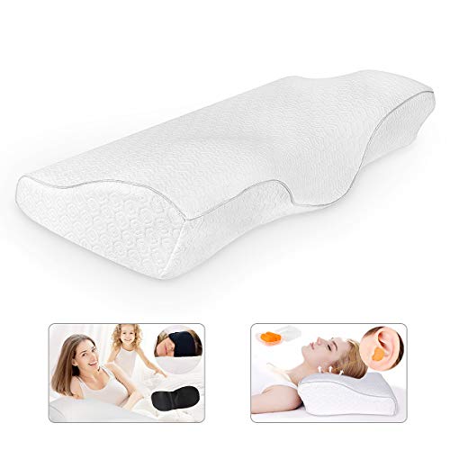 TFS Cervical Memory Foam Pillow - Sleeping Contour Ergonomic Orthopedic Pillows for Neck Support Shoulder Pain-Chiropractic Pillow for Side/Back/Stomach Sleepers with Pillowcase/Eye Mask/Earplugs