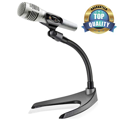 Pyle Desktop Microphone Stand - Universal Tabletop Mic Holder w/ Flexible 8.2'' Inch Gooseneck Mount and Solid U Shape Base - Perfect for Table Desk or Counter - PMKS8