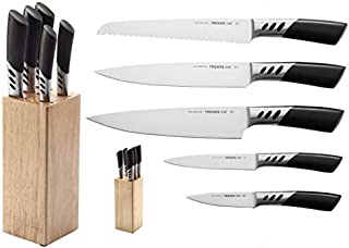 TRENDS Home 6 Pc Premium Kitchen knife set with block is a Double Forged German Stainless Steel knife set. This Kitchen knives set is UltraSharp and a Chef Quality Knife Sets with block for everyday.