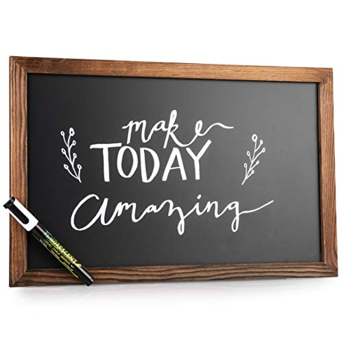 Wood Framed Magnetic Chalkboard Sign: 11x17 Inch Rustic Wall Hanging Blackboard Signs - Decorative Bulletin Board Chalkboards Perfect for a Kitchen Menu or Wedding Includes Chalk Marker and 2 Magnets