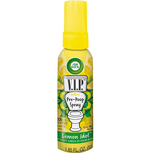 Air Wick V.I.P. Pre-Poop Toilet Spray, Up to 100 uses, Contains Essential Oils, Lemon Idol Scent, Travel size, 1.85 oz, Holiday Gifts, White Elephant gifts, Stocking Stuffers