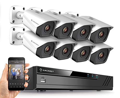 Amcrest 4K Security Camera System w/ 4K (8MP) 8CH PoE NVR, (8) x 4K (8-Megapixel) IP67 Weatherproof Metal Bullet POE IP Cameras (3840x2160), Hard Drive Not Included, NV4108E-IP8M-2496EW8 (White)