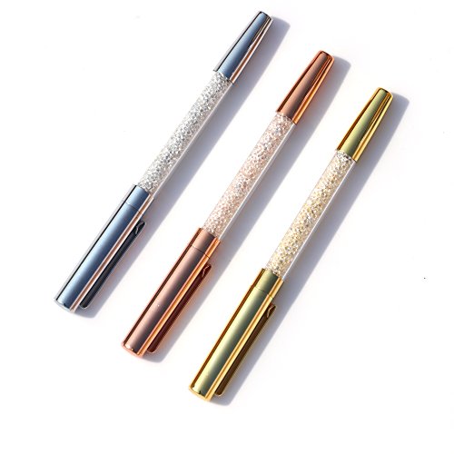 Gel Pens, Bling Crystal Pen Gel Ink Rollerball Pens Black Ink Rose Gold/Silver/Gold Pen with 3 Extra Refills for Office School Supplies