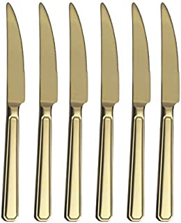 Steak Knife Set Gold, Onlycooker Heavy Duty Knives Stainless Steel 6 Piece 9-inch Table Flatware Silverware Dishwasher Safe Use for Home Kitchen or Restaurant