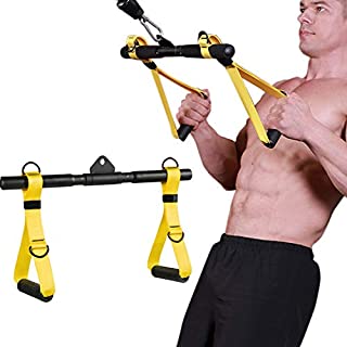 Clothink Cable Machine Attachments Rowing Machine Handle Detachable, All in One Rotating Straight Bar Tricep Rope Exercise Handles